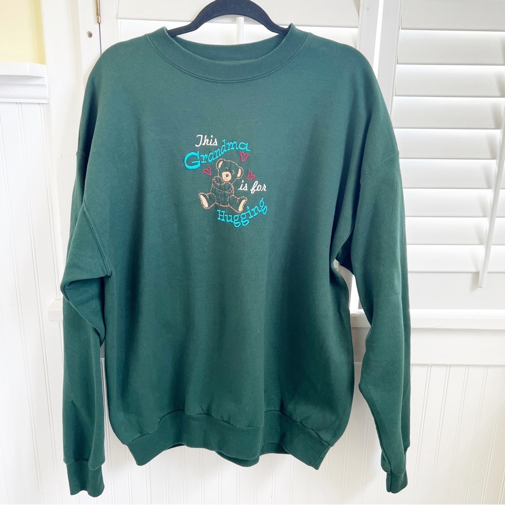 Vintage Forest Green This Grandma is for Hugging Embroidered Sweatshirt XL